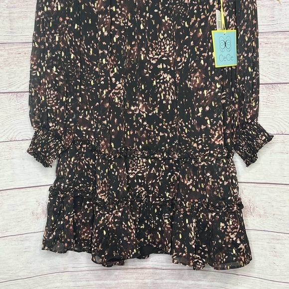 CeCe Pintuck Yoke Smocked Waist Party Holiday Mock Neck Dress Medium New - Picture 11 of 13